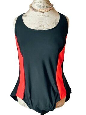 Catalina Womens Plus 2X Swimsuit One-Piece Black Red Shelf Bra Bathing Suit